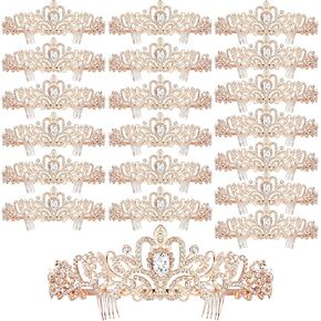 Tigeen 20 Pcs Crystal Tiara Crowns Princess Crown for Women Crown with Combs Rhinestone Princess Tiara Bride Crown for Birthday Party Bridal Wedding Prom Hair Accessories(Gold)
