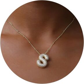 A-Z Bubble Letter Necklace Gold Balloon Initial Necklaces Rhinestone Letter Pendant Necklaces for Women Trendy