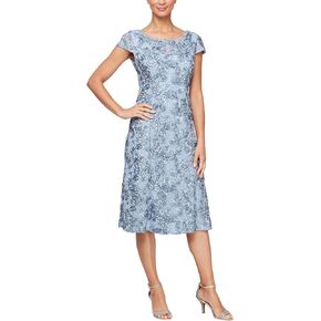Alex Evenings Women's Tea Length A-line Rosette Dress