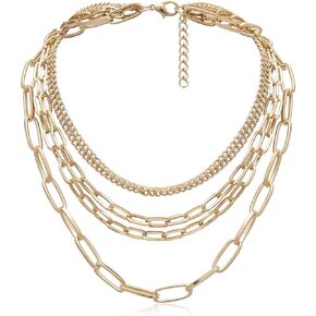 Punk Chunky Necklaces for women Silver Chain Goth Statement Layered Necklace