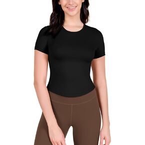 ODODOS Cloud Feeling Short Sleeve Shirts for Women Curved Hem Crew Neck Yoga Tee Workout Tops