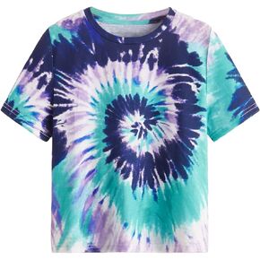 Milumia Girl's Casual Tie Dye Tee Short Sleeve Round Neck Summer Tshirts Tops