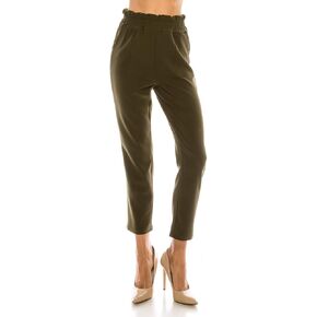 LA12ST Women's Cropped Paper Bag Waist Pants with Pockets