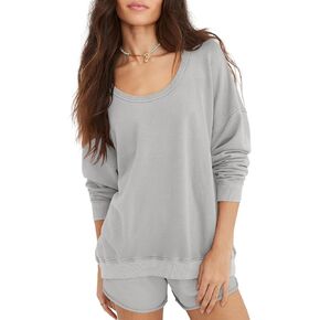 Tankaneo Womens 2 Piece Pajama Sets Long Sleeve Sweatshirts and Shorts Matching Lounge Set