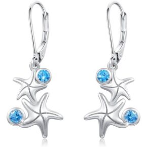 Starfish Earrings 925 Sterling Silver Star Leverback Earrings Starfish Dangle Earrings Beach Drop Earrings Ocean Earrings for Girls Starfish Jewelry Gift for Women Girls