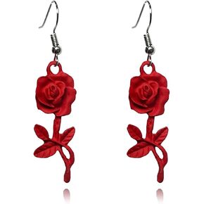 XYAYOU Simulated 3D Red Coral Carved Rose Flower Tassel Dangle Drop Earrings for Women Girls Jewelry Vintage