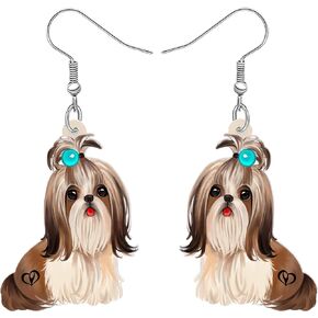 DALANE Acrylic Cute Shih Tzu Dog Earrings Dangle Drop Anime Bow Puppy Pets Jewelry for Women Girls Kids Dog Lovers Gifts Party Favors