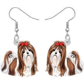 DALANE Acrylic Cute Shih Tzu Dog Earrings Dangle Drop Anime Bow Puppy Pets Jewelry for Women Girls Kids Dog Lovers Gifts Party Favors