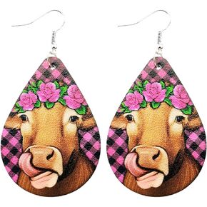 Western Cowgirl Faux Leather Earrings Set Boho Aztec Pattern Earrings Handmade Teardrop Dangle Earrings for Women Girls