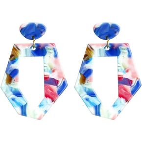 Acrylic Hexagon Drop Earrings for Women Geometric Statement Earrings Colorful Resin Earrings for Girls