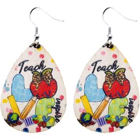 Wooden Teacher Dangle Earrings Lightweight Teardrop Teachers Appreciation Day Back To School Dangle Earrings Educators Teaching Student Gifts