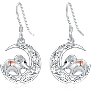YEESIA Celtic Moon Earrings For Women Sterling Silver Elephant Dangle Drop Earring Animal Jewelry Gifts For Teen Girls Wife Mon Daughter Sister Friend, Sterling Silver, Moonstone in Kuwait