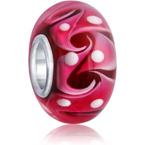 Bling Jewelry Murano Glass Green Red Blue Aqua Wave Swirl Spacer Charm Bead Fits European Bracelet For Women Teen .925 Sterling Silver Core