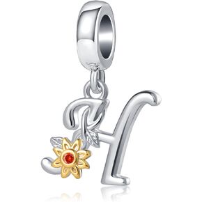 Initial A to Z Sunflower Charm You are My Sunshine Letter Pendant Bead for Pandora Bracelet Necklace