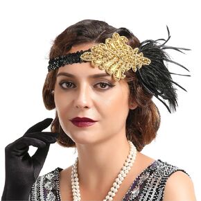 VENOFEN 1920s Flapper Headband Great Gatsby Headpiece Roaring 20s Feather Headband for Art Decor Vintage Style Headdress Hair Decoration for Women and Girls