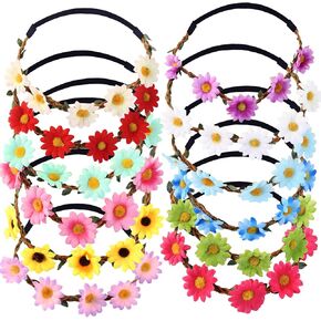 Flower Crowns For Women,12 Pieces Easter Multicolor Lady Girl Fashion Flower Crown Floral Garland Headbands, Multicolor Daisy Flower Headband With Adjustable Elastic Ribbon For Festival Wedding Party in Kuwait