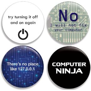 Funny Computer/IT Nerd/Geek Pinback Buttons (2.25 inches) - Set of 4