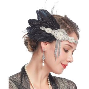Cizoe 1920s Headpiece Flapper Headband Roaring 20s Great Gatsby Feather Hair Accessories for Women