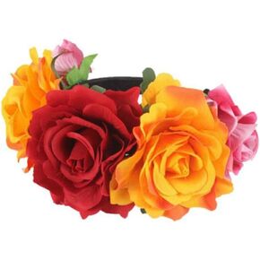 Rose Flower Crown Headband Mexican Flower Crown Headpiece Floral Hair Accessories Hair Garland for Wedding Birthday Halloween Party Costume Headwear