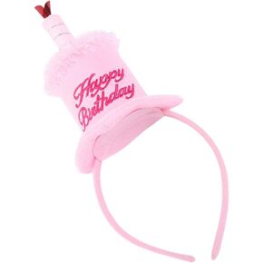 NUOBESTY Happy Birthday Cake Headband Cupcake Hairband Headpiece Hair Band Party Pink Hair Hoop Decorations Photo Props Child Birthday Head Tiara Hair Accessories for Children Birthday Party Costume