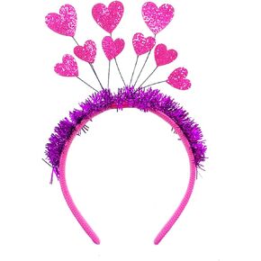 Valentine's Day Heart Head Bopper Headband Glitter Love Heart Hair Band Hoop Sequin Heart Shaped Hair Accessoires for Valentines Day New Year Wedding Birthday Party Gift (Rose Red)