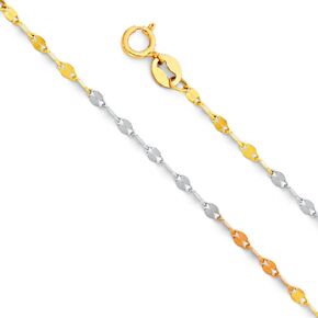 The World Jewelry Center 14k REAL Tri Color Gold Solid 1.5mm Twisted Mirror Chain Necklace with Spring Ring Clasp