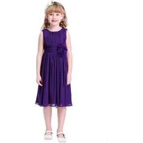 Bow Dream Junior Bridesmaids Little Girls Elegant Ruffle Chiffon Summer Flowers Girls Dresses