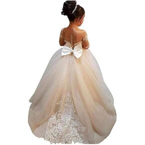 Magicdress Princess Long Flower Girls Lace Dresses Kids Wedding First Communion Tulle Ball Gown with Bow57