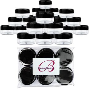 Beauticom 15 gram/15ml Empty Clear Small Round Travel Container Jars with Lids for Make Up Powders, Eyeshadow Pigments, Lotions, Creams, Lip Balm, Lip Gloss, Samples (6 Pieces, Black Lid)