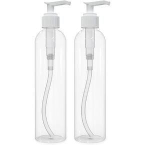 BRIGHTFROM Lotion Pump Bottles, Empty 8 OZ, BPA-Free, PET Refillable Plastic Containers, Clear with White Dispenser for - Soap, Shampoo, Lotions, Liquid Body Soap, Creams and Massage Oil (2 Pack)