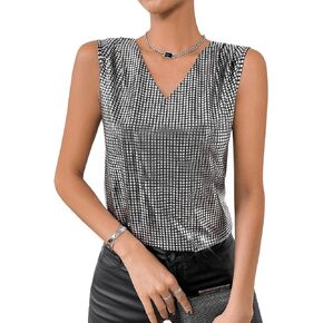 Verdusa Women's Sequin Glitter V Neck Sleeveless Loose Tank Top