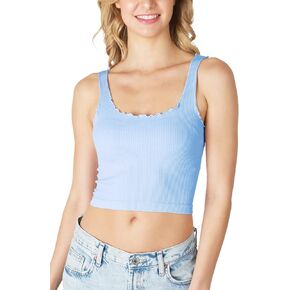 NIKIBIKI Women Seamless Lettuce Edge Crop Top, Made in U.S.A, One Size