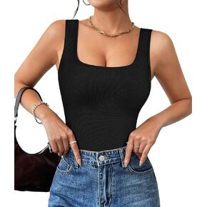 SCARBORO Womens Tank Top Square Neck Summer Going Out Tops Ribbed Cute Camisole Basic Sleeveless Shirts