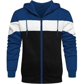 سويت شيرت بغطاء للرأس بسحاب كامل للرجال وأكمام طويلة وكتلة ملونة وسترات صوفية كاجوال in Kuwait