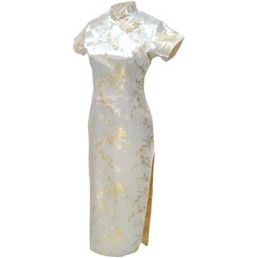7Fairy Women's Light Yellow Floral Long Chinese Prom Dress Cheongsam