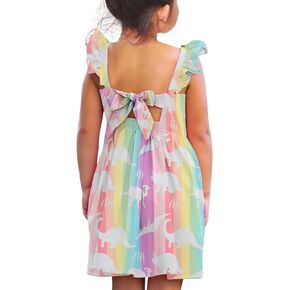 Vieille Toddler Girls Summer Dress Ruffle Short Sleeve Cute Mermaid Backless Kids Casual Beach Dress 3-7T