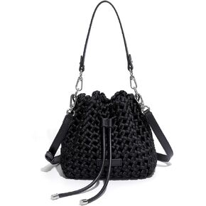 JINMANXUE Fashion Hollow Bucket Tote Bag For Women, Crossbody Female Handbag Woven Silk bag Leisure Leather Shoulder Bag