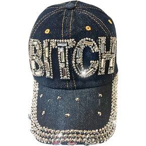 Popfizzy Bitch Hat for Women, Rhinestone Funny Hats for Adult Humor, Bling Baseball Cap for Bad Bitches, Best Sarcastic Hat