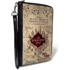 Buckle-Down The Wizarding World of Harry Potter Wallet, Zip Around, Hogwarts School The Marauders Map Tan Reds, Vegan Leather