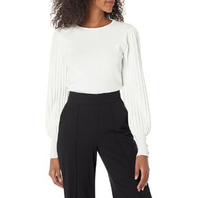 Nanette Nanette Lepore Women's Lurex Rib Sleeve Pullover Sweater, Ivory, M