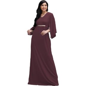 KOH KOH Womens Long Elegant V-Neck Batwing Sleeve Cocktail Kaftan Maxi Dress