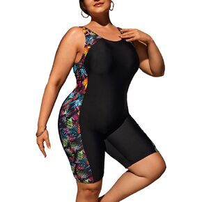 Floerns Women's Plus Size One Piece Swimsuit Colorblock Scoop Neck Shorts Monokini