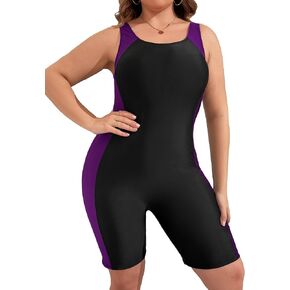 Floerns Women's Plus Size One Piece Swimsuit Colorblock Scoop Neck Shorts Monokini