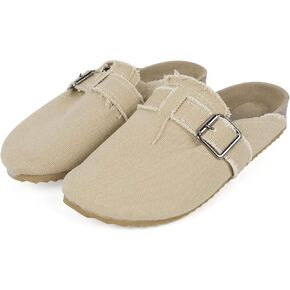 RACHAPE Canvas Loafer Women's Vintage Clogs Flat Slides Slip On Mules Shoes Low Top Backless Casual Sneakers for Walking