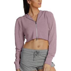 icyzone Long Sleeve Crop Top Zip Up Hoodie Workout Clothes Sweatshirts for Women