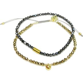Morchic 2Pcs Shiny Hematite Faceted Beads Stretch Adjustable Bracelet Set for Women, Energy Gem Semi Precious Charm Series Birthday Gift 3mm