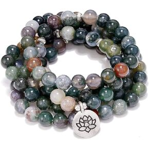Fuqimanman2020 108 Natural Indian Agate Mala Beads Strand Bracelet Stretch Buddha Healing Gemstone Reiki Quartz Crystal Wrap Yoga Meditation Prayer Rosary Jewelry for Women Men