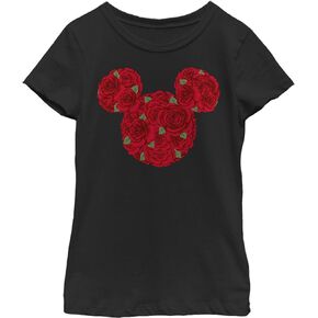 Disney Characters Mickey Mouse Roses Girl's Solid Crew Tee