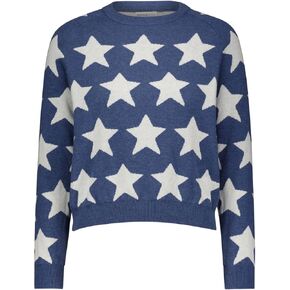 Minnie Rose Women's Long Sleeve Crewneck Cotton Cashmere Star Jaquard Sweater