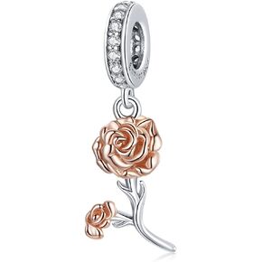 Rose Charm Sterling Silver Rose Gold Flower Pendants for Bracelet Necklace Jewelry Gifts for Women